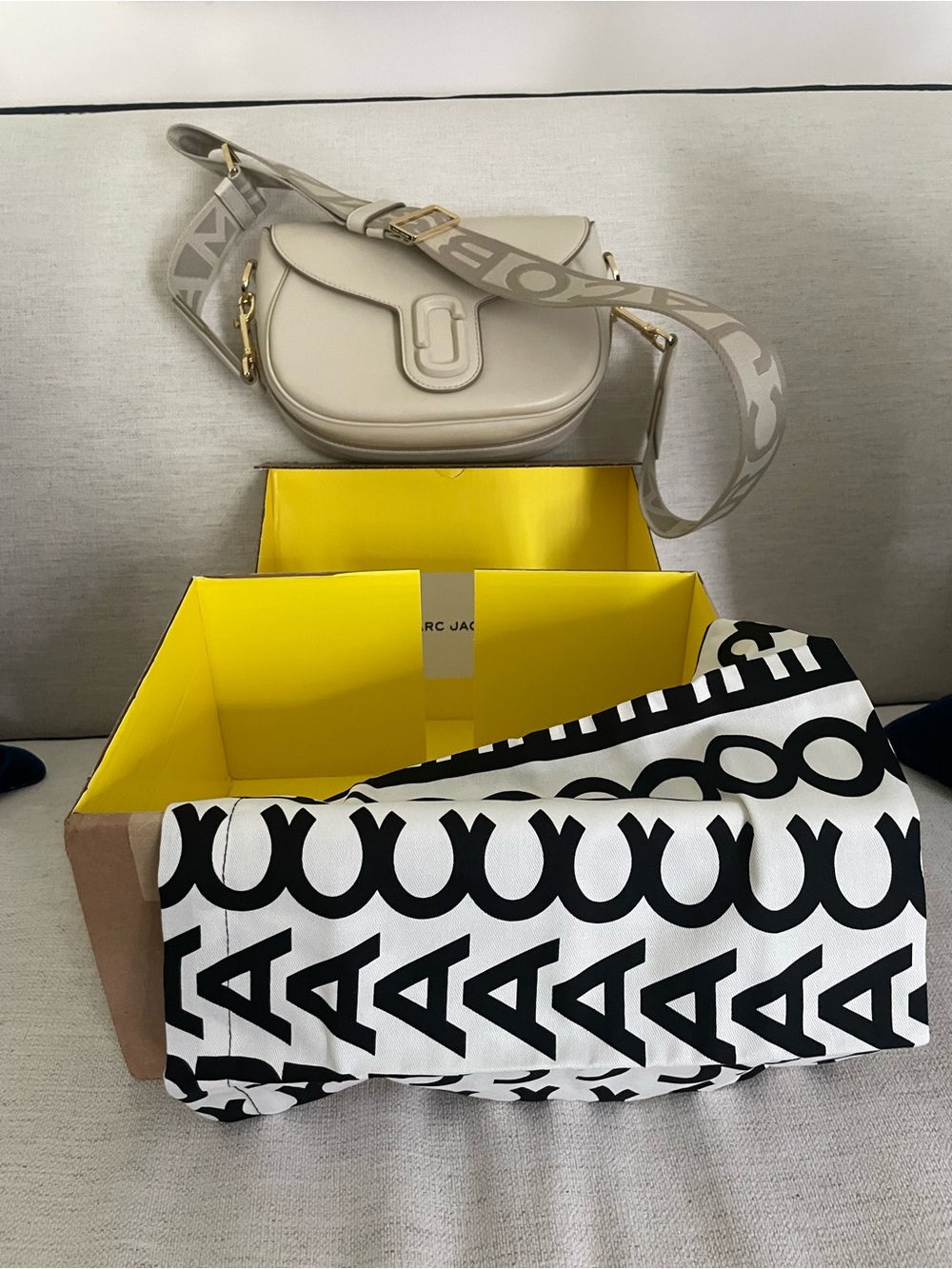 Marc Jacobs Beige Saddle Crossbody with Branded Strap